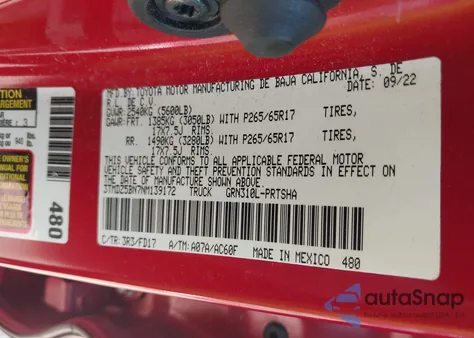 2022 Toyota Tacoma Trd Sport from USA, damaged, VIN 3TMDZ5BN7NM139172